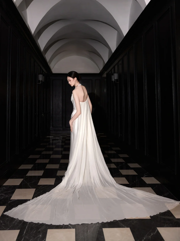 Vestido de fiesta elegante de sirena en satén blanco de gasa, vestido de novia largo sin tirantes Y8591