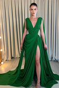Off The Shoulder Sleeveless V-Neck Prom Gown with Split and Pleated by BIZTUNNEL