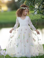 Floral Lace Embroidered Tulle A-Line Full-Length Garden Flower Girl Dress - photo 5