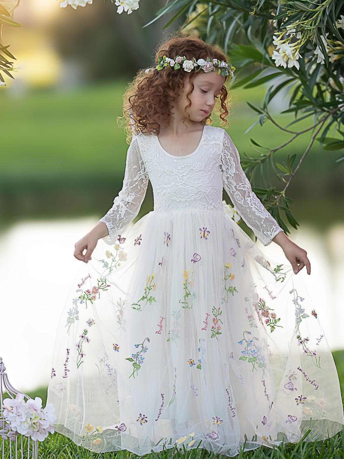 Floral Lace Embroidered Tulle A-Line Full-Length Garden Flower Girl Dress - photo 5