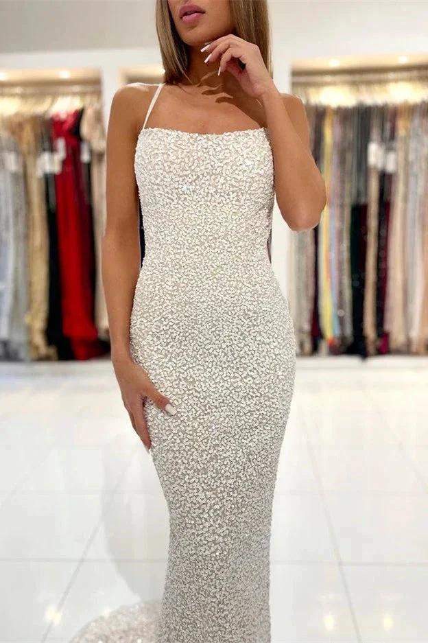 Spaghetti Straps Sequins Mermaid Prom Dress with Open Back by BIZTUNNEL