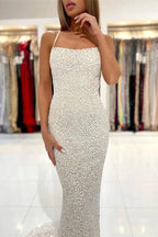 Spaghetti Straps Sequins Mermaid Prom Dress with Open Back by BIZTUNNEL