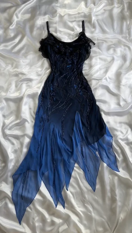 Lujoso vestido de noche de gasa azul marino con cuentas, vestido formal para fiesta de graduación Y7529