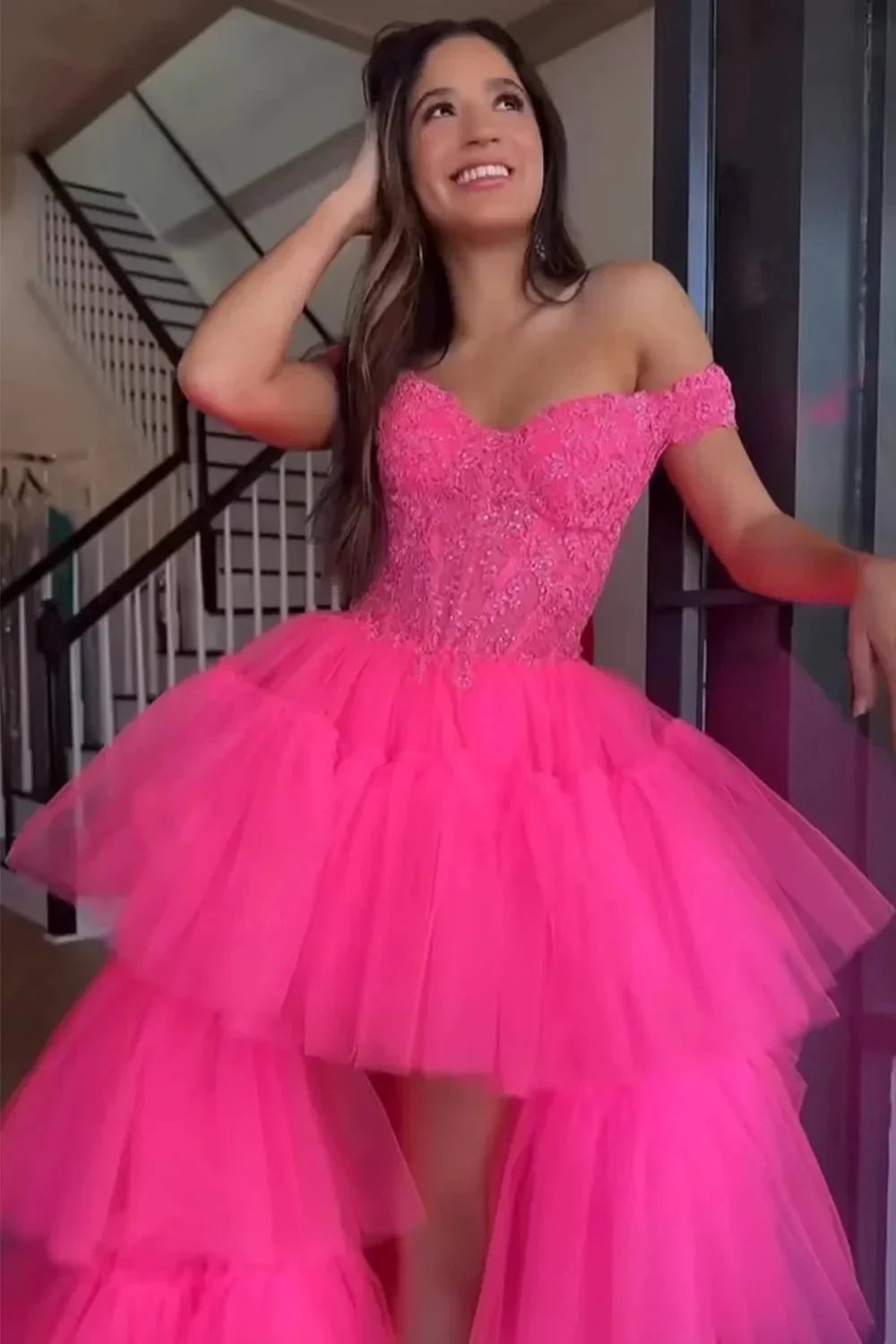Bette | Blue High Low Homecoming Prom Dress with Lace by KissProm