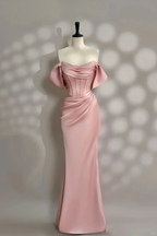 Pretty Pink Mermaid Evening Dress Pearl Beading Off Shoulder Prom Dress Y7604 by simplepromdress