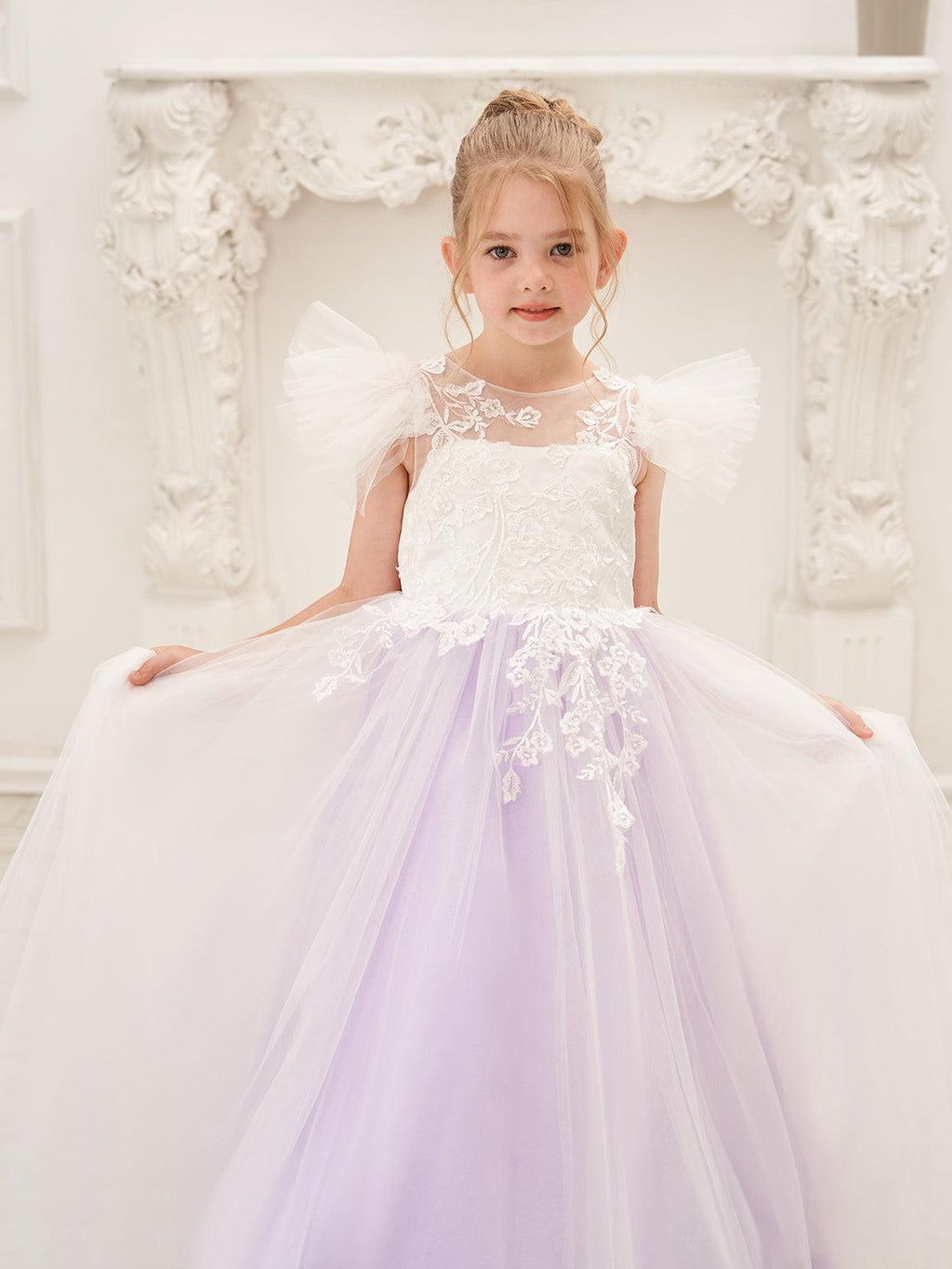 Detachable  Lace Tulle Sweep Train Flower Girl Dress - photo 5
