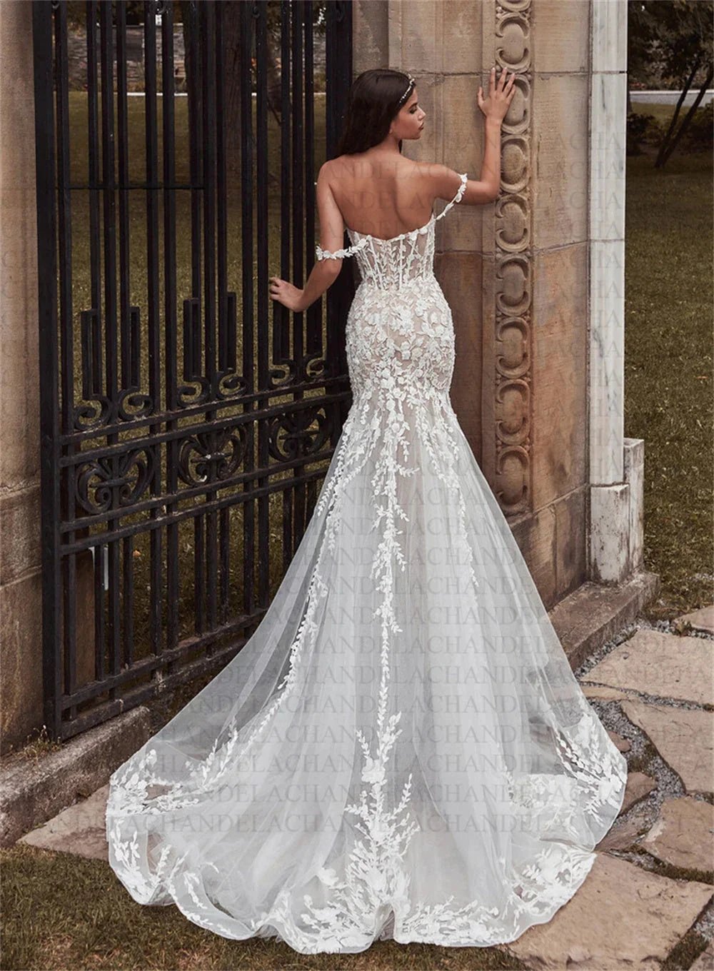 CHANDELA Charming Wedding Dresses Scoop Spaghetti Straps Trumpet Appliques Bridal Gown Robe De Mariée For Women Custom Made by payinti