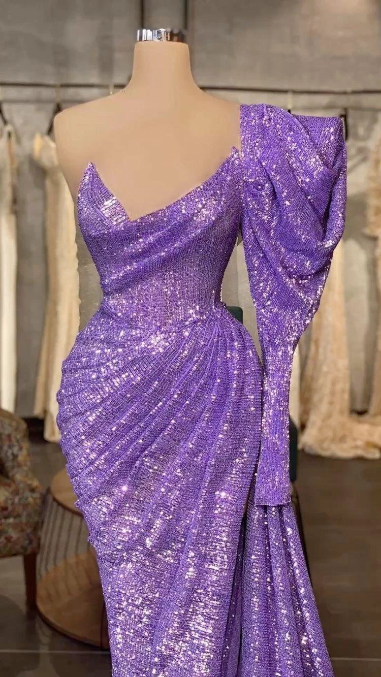 Light Purple Sequins Long Prom Dress Removable Sleeve,Charming Evening Dress Y711 by simplepromdress