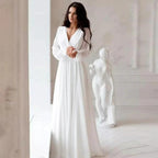 A Line Chiffon Wedding Dresses White Dresses Womens vestidos boda playa vestidos de boda Elopment Full Sleeve Simple by payinti