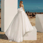 A-Line Bohemian Wedding Dresses Women's Sweetheart Spaghetti Strap Backless Vestido De Beaded Shiny Back Bowknot Robe De Mariee by payinti