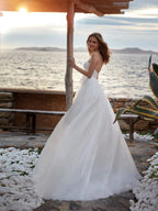 A-Line Gorgeous Round Neck Wedding Dresses Women's Sexy Sleeveless Formal Beach Party Bridal Gowns Plus Size Vestido De Casament by payinti