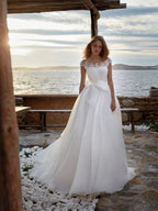 A-Line Gorgeous Round Neck Wedding Dresses Women's Sexy Sleeveless Formal Beach Party Bridal Gowns Plus Size Vestido De Casament by payinti