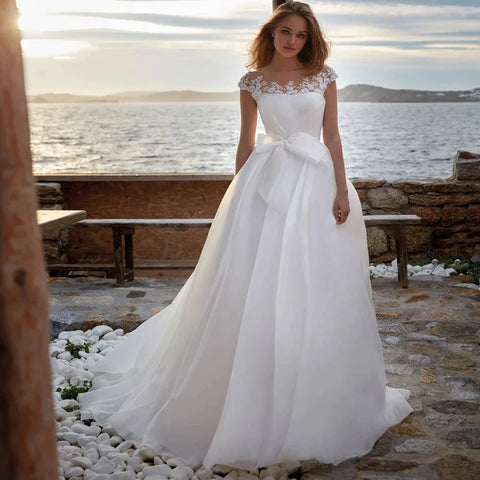 A-Linie Wunderschöne Rundhals Brautkleider Damen Sexy Ärmellos Formale Strandparty Brautkleider Plus Size Vestido De Casament 