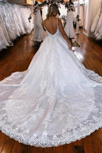 A-Line Spaghetti Straps Floor-Length Sweetheart Appliques Wedding Dresses with Lace by misshow.com