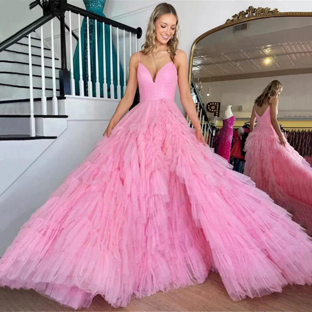 Alianna |A-Line Spaghetti Straps Tiered Tulle Prom Dress by KissProm