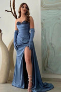 A-Line Sweetheart Floor-Length Split Front Strapless Stain Prom Dresses with Beadings by misshow.com