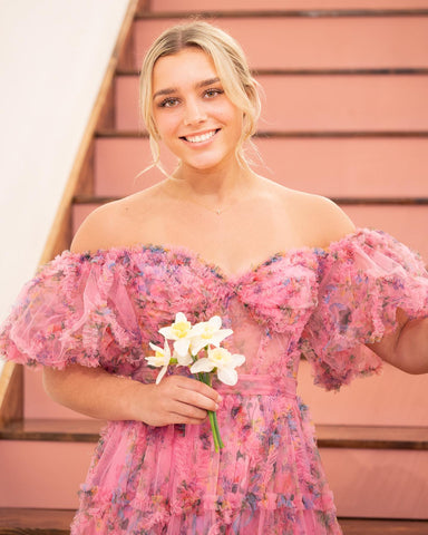 Sydney | A-Linien-Ballkleid aus schulterfreiem Tüll mit Blumenmuster