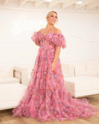 Sydney |A Line Off The Shoulder Floral Tulle Prom Dress by KissProm