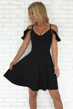 A-Line Cold Shoulder Short Black Homecoming Dresses Prom Dresses PD223 by pgmdress