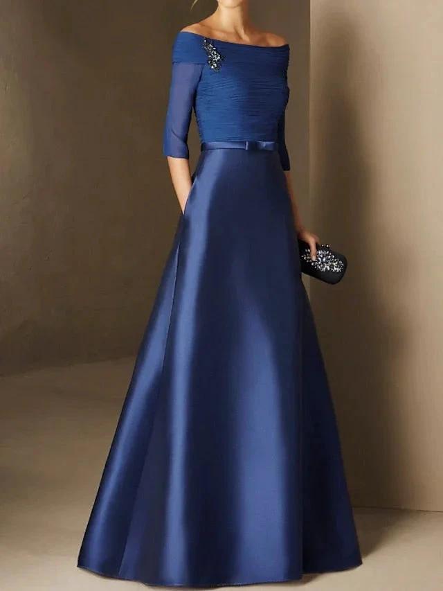 A-Line/Princess Off-the-Shoulder Short Sleeves Mother of the Bride Dresses with Belt Applique by Dreamylily