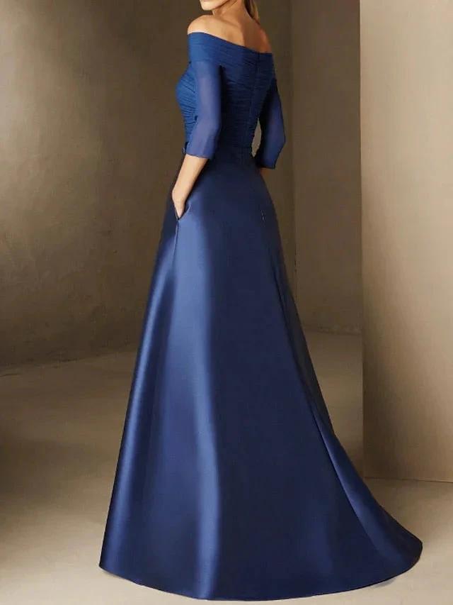 A-Line/Princess Off-the-Shoulder Short Sleeves Mother of the Bride Dresses with Belt Applique by Dreamylily