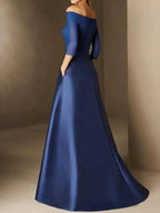 A-Line/Princess Off-the-Shoulder Short Sleeves Mother of the Bride Dresses with Belt Applique by Dreamylily
