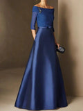 A-Line/Princess Off-the-Shoulder Short Sleeves Mother of the Bride Dresses with Belt Applique by Dreamylily