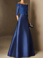 A-Line/Princess Off-the-Shoulder Short Sleeves Mother of the Bride Dresses with Belt Applique by Dreamylily