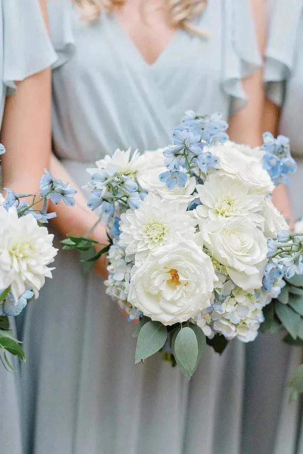 A-Line Floor Length Light Blue Long Bridesmaid Dress With Ruffles BD116 by pgmdress