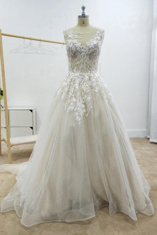 A-Linie Blumenapplikationen Strand Brautkleider Rückenfreies Brautkleid WD467