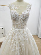 A-line Floral Applique Beach Wedding Dresses Backless Wedding Gown  WD467