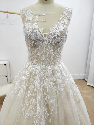 A-Linie Blumenapplikationen Strand Brautkleider Rückenfreies Brautkleid WD467