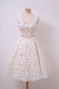 A-line Ivory Lace Homecoming Dresses Square Neck Short Prom Dress PD312 by pgmdress