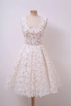 A-line Ivory Lace Homecoming Dresses Square Neck Short Prom Dress PD312 by pgmdress