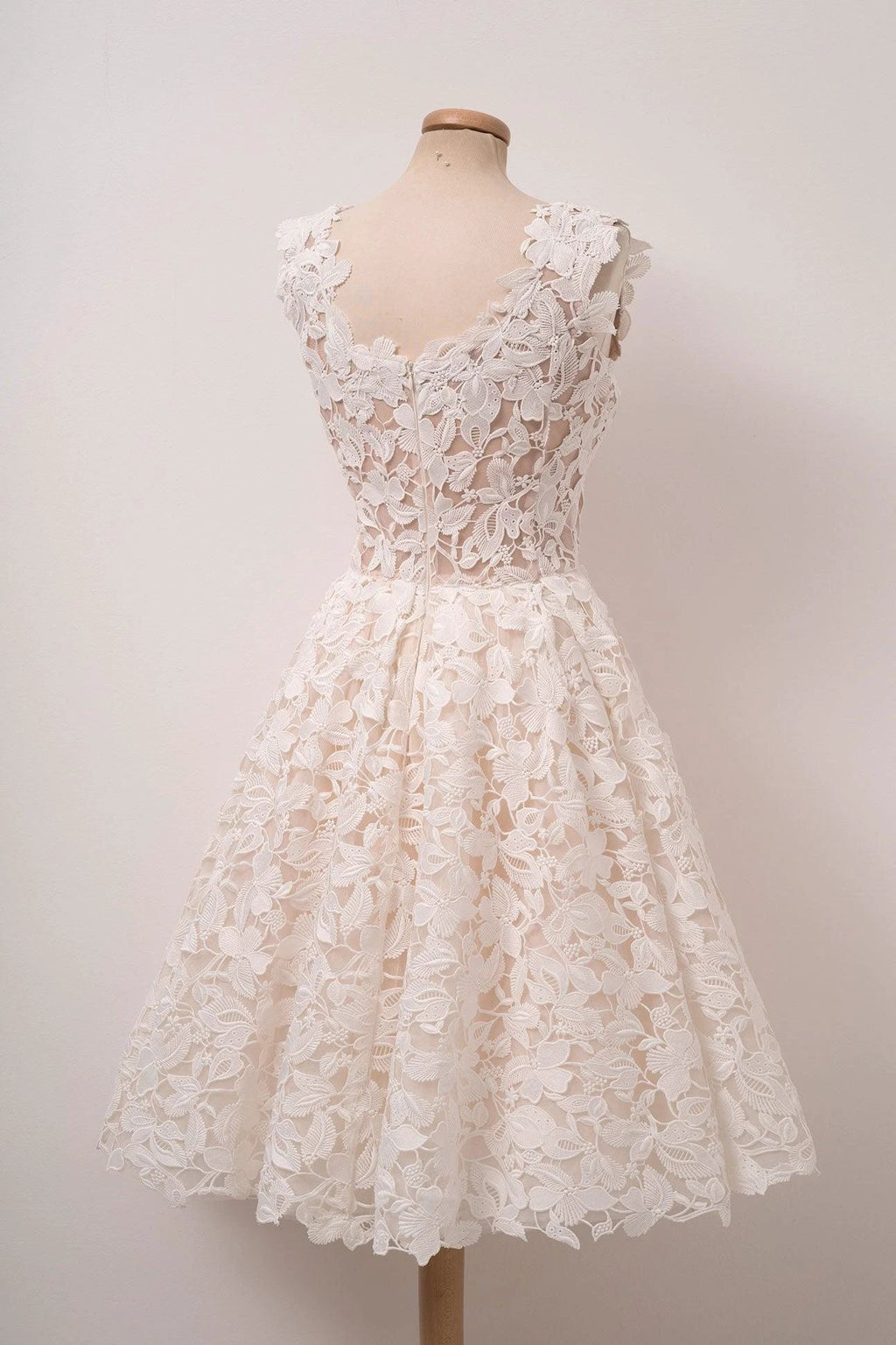 A-line Ivory Lace Homecoming Dresses Square Neck Short Prom Dress PD312 by pgmdress