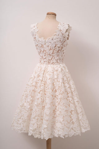 A-line Ivory Lace Homecoming Dresses Square Neck Short Prom Dress PD312