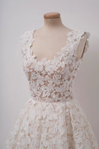 A-line Ivory Lace Homecoming Dresses Square Neck Short Prom Dress PD312 by pgmdress