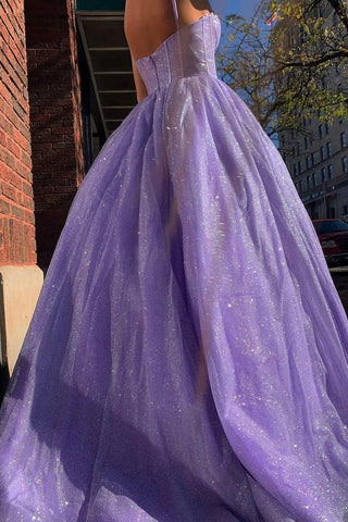 Langes Abendkleid mit lavendelfarbenen Trägern SYP85