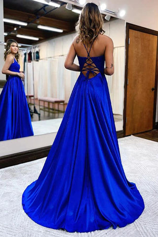 A-Linie Langes Satin Dunkelgrünes Ball-/Abendkleid mit Schlitz PSK406