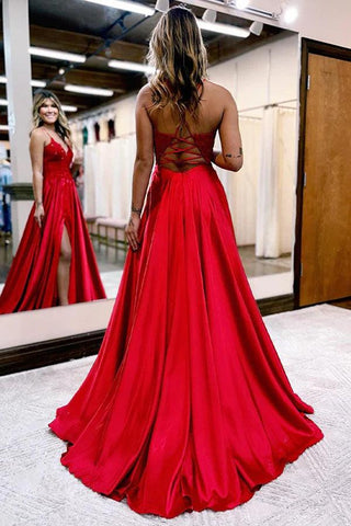 A-Linie Langes Satin Dunkelgrünes Ball-/Abendkleid mit Schlitz PSK406
