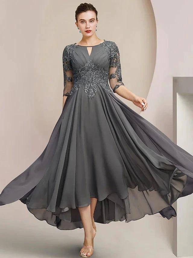 A-Line/Princess Scoop Tea-Length Mother of the Bride Dresses by Dreamylily