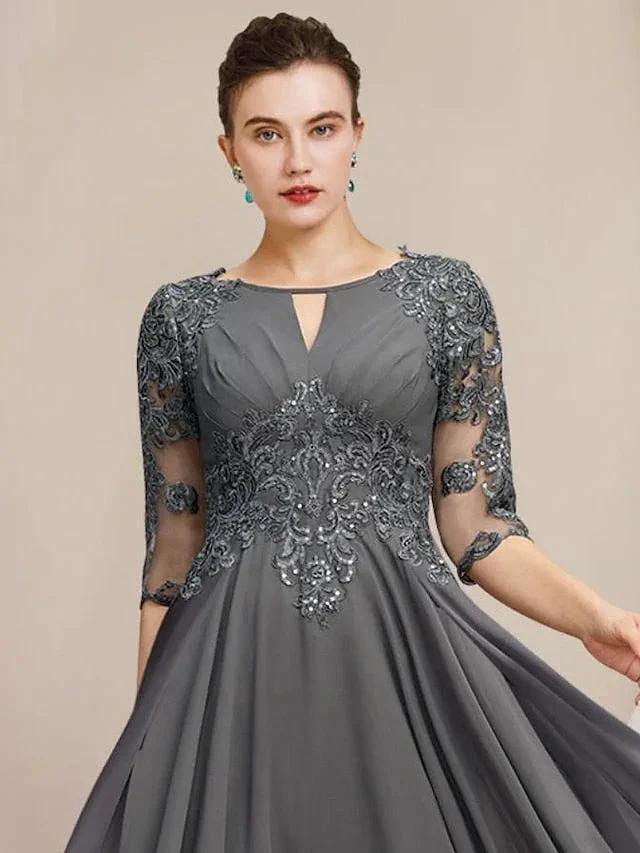 A-Line/Princess Scoop Tea-Length Mother of the Bride Dresses by Dreamylily