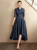 Sheath/Column V-Neck Tea-Length Mother of the Bride Dresses by Dreamylily