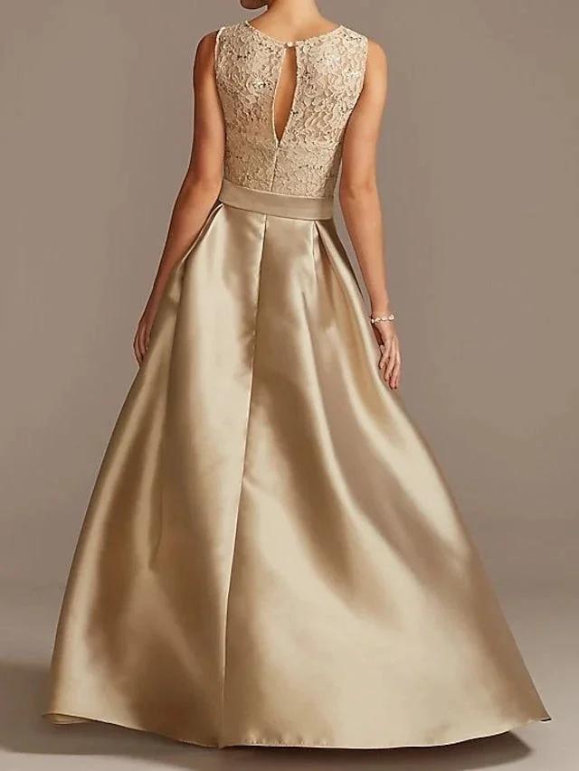 A-Line/Princess Jewel Neck Sleeveless Mother Of The Bride Dresses With Pleats Lace by Dreamylily