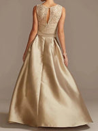 A-Line/Princess Jewel Neck Sleeveless Mother Of The Bride Dresses With Pleats Lace by Dreamylily