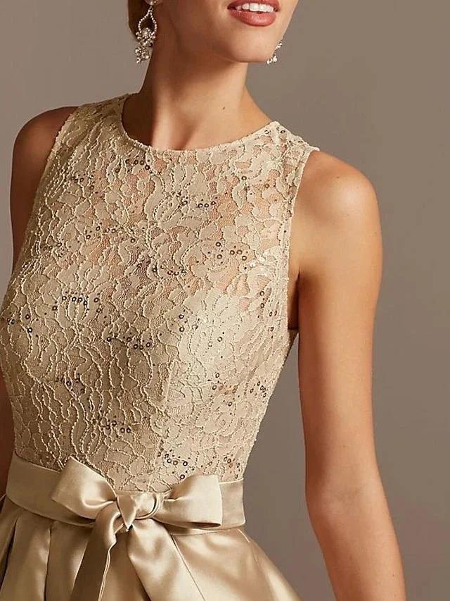 A-Line/Princess Jewel Neck Sleeveless Mother Of The Bride Dresses With Pleats Lace by Dreamylily