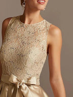 A-Line/Princess Jewel Neck Sleeveless Mother Of The Bride Dresses With Pleats Lace by Dreamylily
