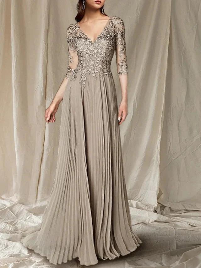 A-Line/Princess V-Neck Floor-Length Mother of the Bride Dresses by Dreamylily