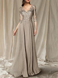 A-Line/Princess V-Neck Floor-Length Mother of the Bride Dresses by Dreamylily