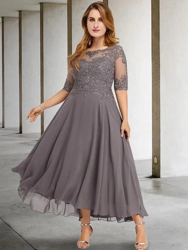 A-Line/Princess Scoop Tea-Length Mother of the Bride Dresses by Dreamylily